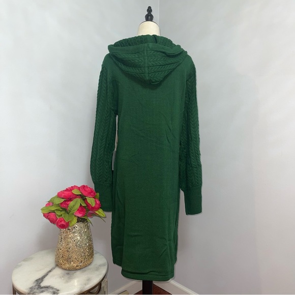 Eliza J Hunter Green Cable Knit Drawstring Hood Sweater Dress- New - Reemoly - Picture 11 of 15